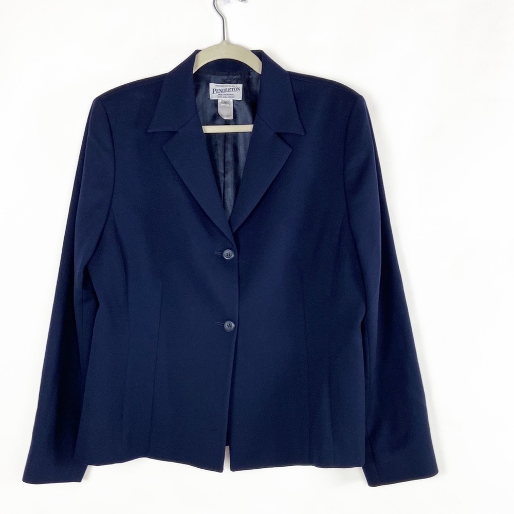 Pendleton 100% Wool Navy Button Closure Lined Long Sleeve Designer Blazer Jacket